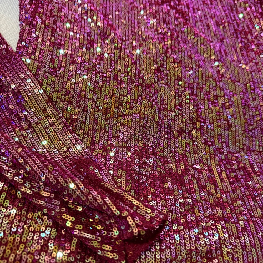 Free People Gold Rush Wine Long Sleeve Sequin Sparkle Top Blouse Shirt Medium - Picture 6 of 8